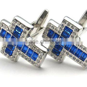 Stainless Steel blue glass and crystal Cuff links