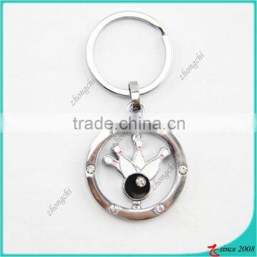 Cheap price bowling charm keychain metal rotating keyring