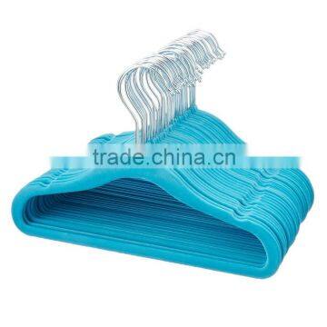 Blue Color Children Size Flocked Velvet Kids Hangers - Super Slim, No Slip, Non Wrinkle With U Notch Shoulder photo-2