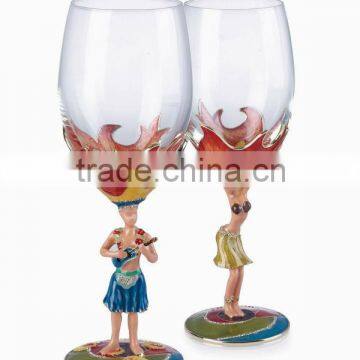 RORO Hawaii boy&girl enamel crystal glass big red wine glass