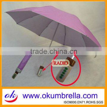 hot fashion style three folding radio umbrella made in china OKUMBRELLA