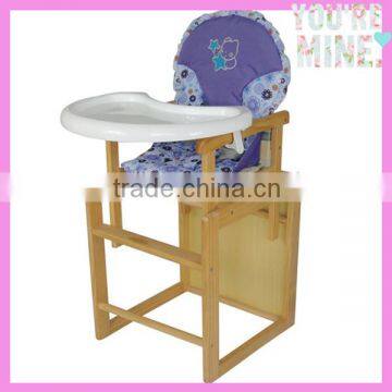 EN1888 2 in 1 function desk and high chair baby wooden high chair