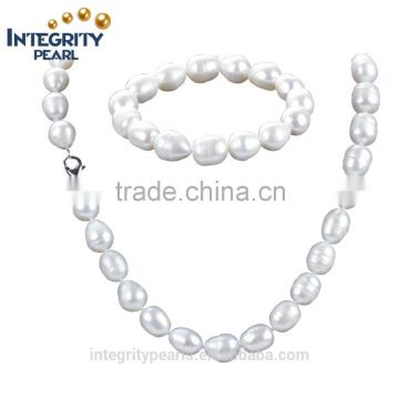 10mm A grade rice shape large size white genuine natural bridal pearl jewelry set