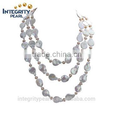 60 inches unique special latest design coin shape wholesale pearl necklace design