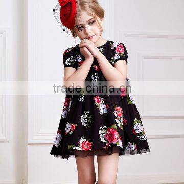 Beautiful Embroidered Baby Girl Dress,black Casual Dress With Flower Pattern