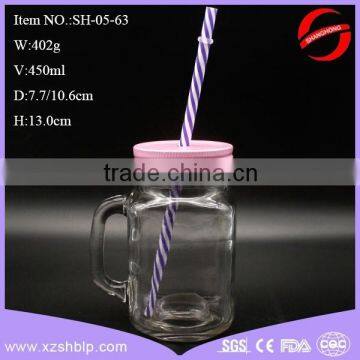 450ml transparent mason jar drinking glass with straw