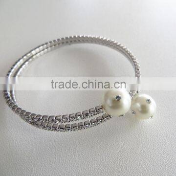 Fashion Two Rows Pearl Diamond Bracelet, Rhinestone Pearl Jewelry photo-2