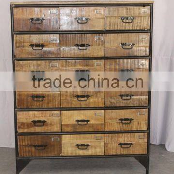 Industrial iron wood drawer chest