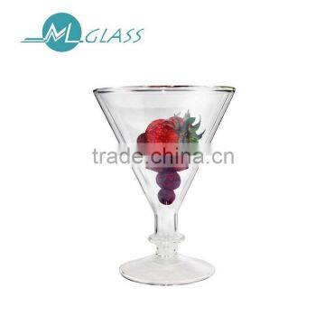 wholesale double wall ice cream glass bowl handmade high borosilicate glassware N6017