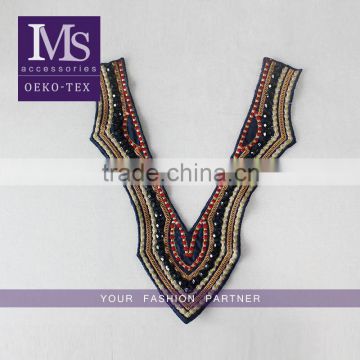 Customized embroidery ladies garment collar, black Acrylic beaded necklace, Colourful embroidery collar for garment