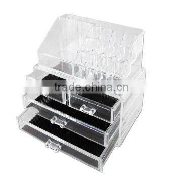 Wholesale four drawers acrylic makeup organizer with handle/Cosmetic acrylic storage organizer