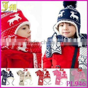 Hot Sale Hat And Scarf Sets Autumn Winter Christmas Magic Deer and Velvet Ear Protectors Child Hats Boy Girls Warm Cap