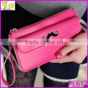 2015 New Fashion Cute Mustache Women's Wallet Clutch Zipper Wallet Long PU Card Holder Purse