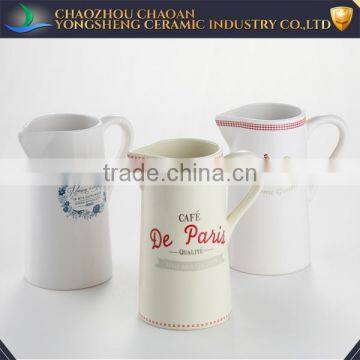 Wholesale white decal ceramic water pitcher for bathroom usage