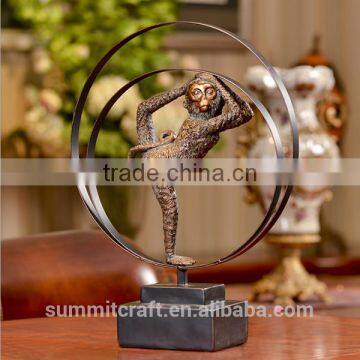 Decorative hollow out resin bronze animal monkey statues