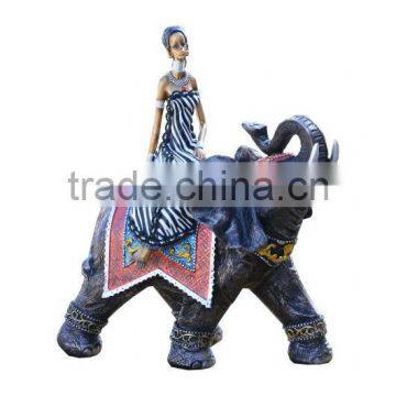 New Polyrsesin Resin Fabric African Lady on Elephant Gifts photo-6
