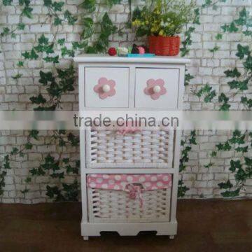 Modern Design White Wooden Cabinet With 2 Wave and 2 Wooden Drawers