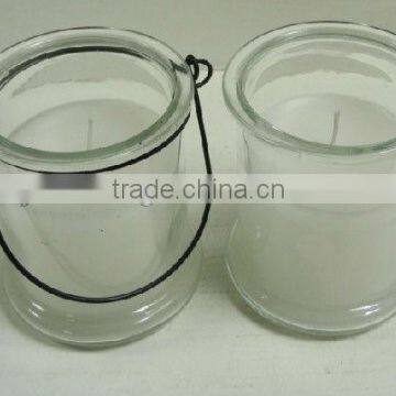 clear cylinder glass candle jar with metal holder