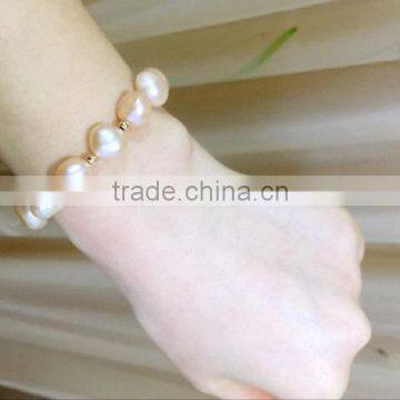 14k Gold 4-5 mm Pink Baroque Freshwater Pearl Bracelet photo-3