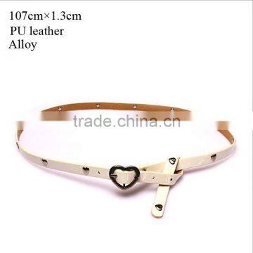 Wholesale heart rivet decorated heart buckle sex women lady thin PU waist belt