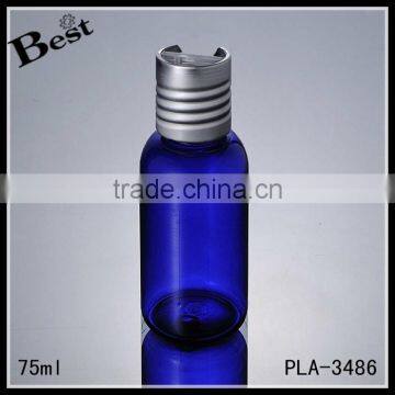 2017 Hot New Products Cosmetic Beard Oil Lotion 75ml Blue Round Shoulder Pet Plastic Shampoo Bottle Packaging Disc Top Cap photo-2