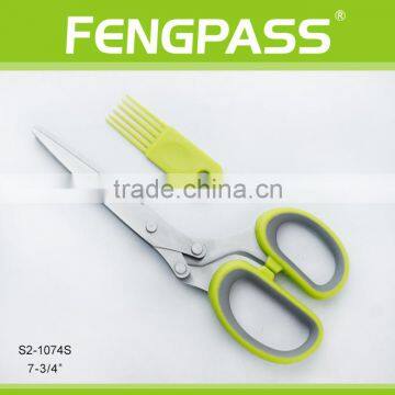 S2-1074S 7-3/4" 2CR13 Stainless Steel Rubber Plastic Handle 5 Blades Kitchen Herb Scissors With Plastic Comb