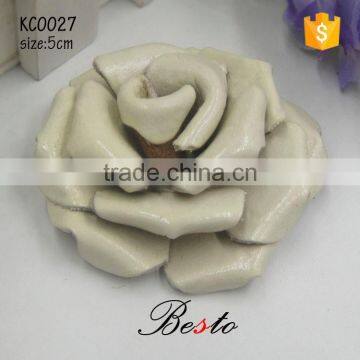Realistic white rose shape leather flower for shoe decorations