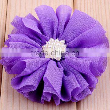 Hot Cutting Chiffon Flower With Pearl Bead Center for Kids Hair Accessories photo-2