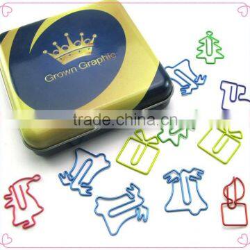 Popular full printing tin box with christmas shapes paper clips