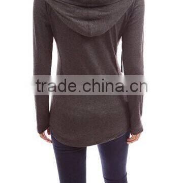 Cotton Hoodie Ribbed Sides Pocket Curve Hem Tunic Casual Top Adult Age Plain Crop Tops,long Sleeve Top,online Clothing Store photo-2