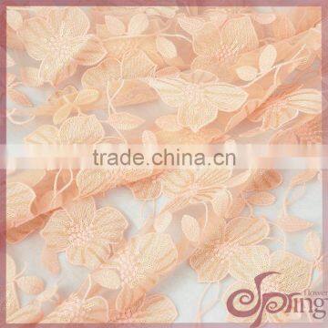 Light orange embroidery design wholesale sequin fabric mesh lace