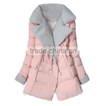 2016 Customized Manufacture Fashionable Korean Style Winter Thick Turn-down Collar Medium Style Ladies Coats With Braid photo-5