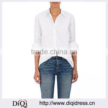 Customized Wholesale Lady's Apparel Simple Design Long Sleeves Button-front Shirt(DQM027T)