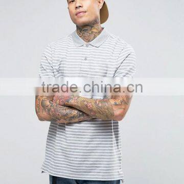 Custom Short Sleeve Button Placket Grey Stripe Pattern Design Men's 100% Cotton Breathable Pique 200g Casual Regular Polo Shirt