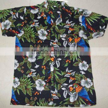 GENTS HAWAIIAN BLACK MACAU PARROT ALOHA SHIRT