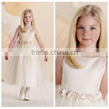 light pink satin fashion flower girl wedding dress