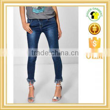 Ladies 2016 fashion Skinny Jeans Fray Hem Denim Jeans Wholesale