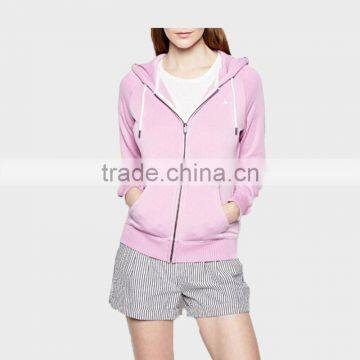 Ladies Sportswear Pink Hoodies 100%Jersey zipper up