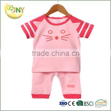 Summer Kids Shirt Short Sleeve Stripe Cute Cartoon Two Pieces Baby Clothing Set photo-2