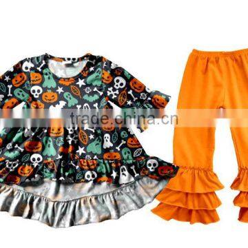Cartoon Halloween Girls Clothing Sets of Printed Long Sleeve Baby Wholesale Ruffle Clothes photo-4