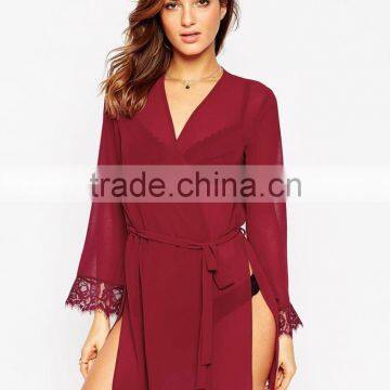 Sexy Fashion Semitransparent Chiffon Fabric Lace Cuff Robe for Lady photo-2