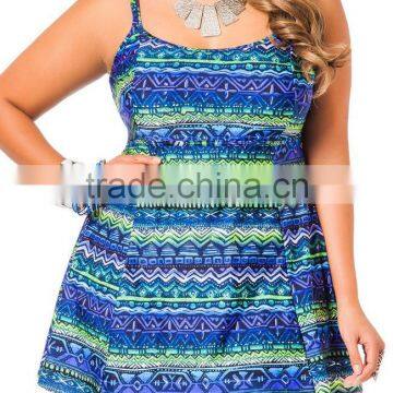 Modern One Piece Plus Size Women Tribal Pattern Swim Dress for Fat Lady Beach Wear