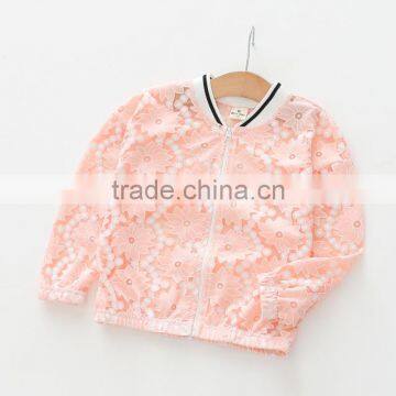 Summer Solid Color Zipper Lace Cotton Girls Jacket photo-3