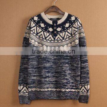 The long sleeve national print design knitting pullover casual men knitted sweater