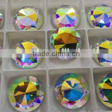 Crystal AB Glass Flat Back no Hotfix Crystal Element Brilliant Round Flat Back Stone With Two Holes photo-4