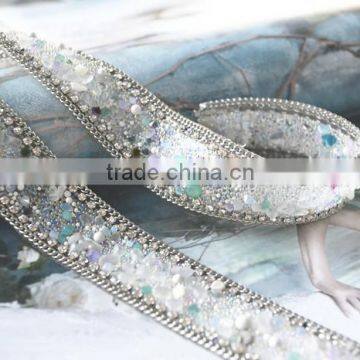 Vintage Mesh Fabric Paillette Pearl Beaded Braid Motif Lace photo-2