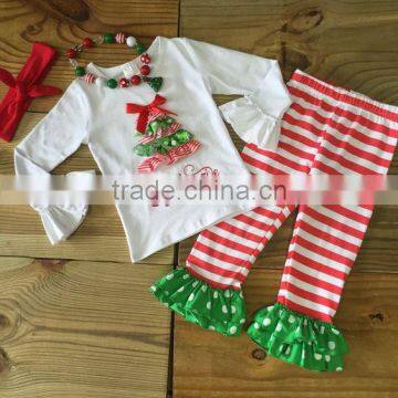Christmas stripe embroidery girls wholesale casual boutique clothing
