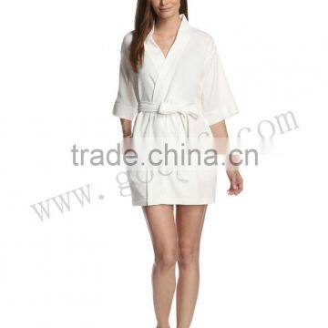 Вафельный пикетный женский халат с воротником в стиле кимоно photo-3