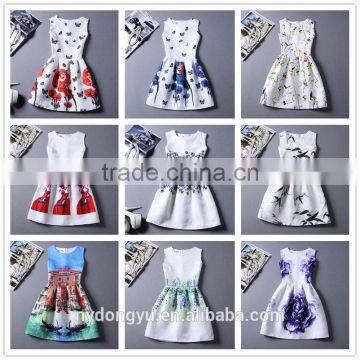 Multi Color Girl Flower Printed Princess Holiday Dress/ Girl Sleeveless Knee Length Princess Dress/new Design Girl Printed Dress photo-5
