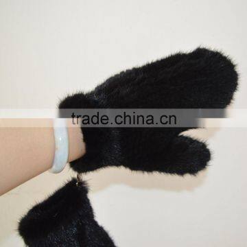 SJ932-06 Black Snow Winter Warm Gloves with Real Animal Fur